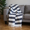 55" X 70" Blue And Cream Striped Cotton Plush Throw Blanket