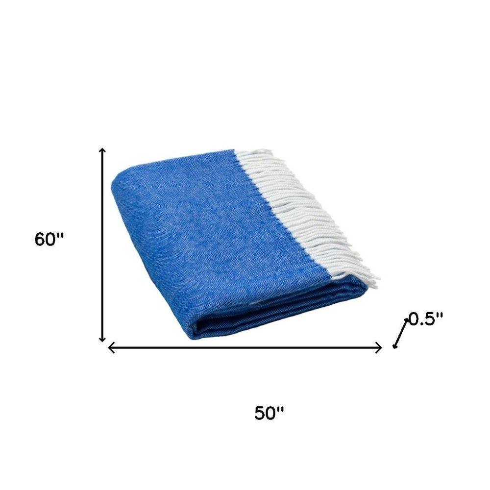50" X 60" Royal Blue And White Woven Herringbone Plush Throw Blanket