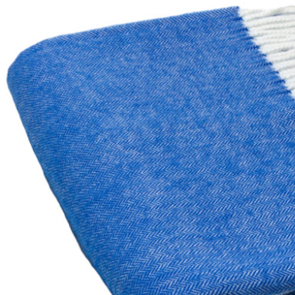 50" X 60" Royal Blue And White Woven Herringbone Plush Throw Blanket