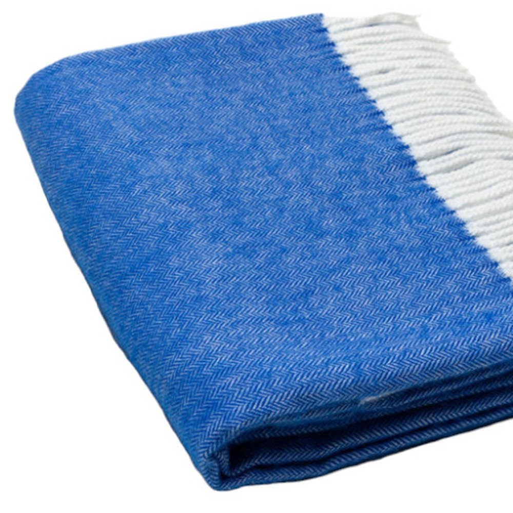 50" X 60" Royal Blue And White Woven Herringbone Plush Throw Blanket