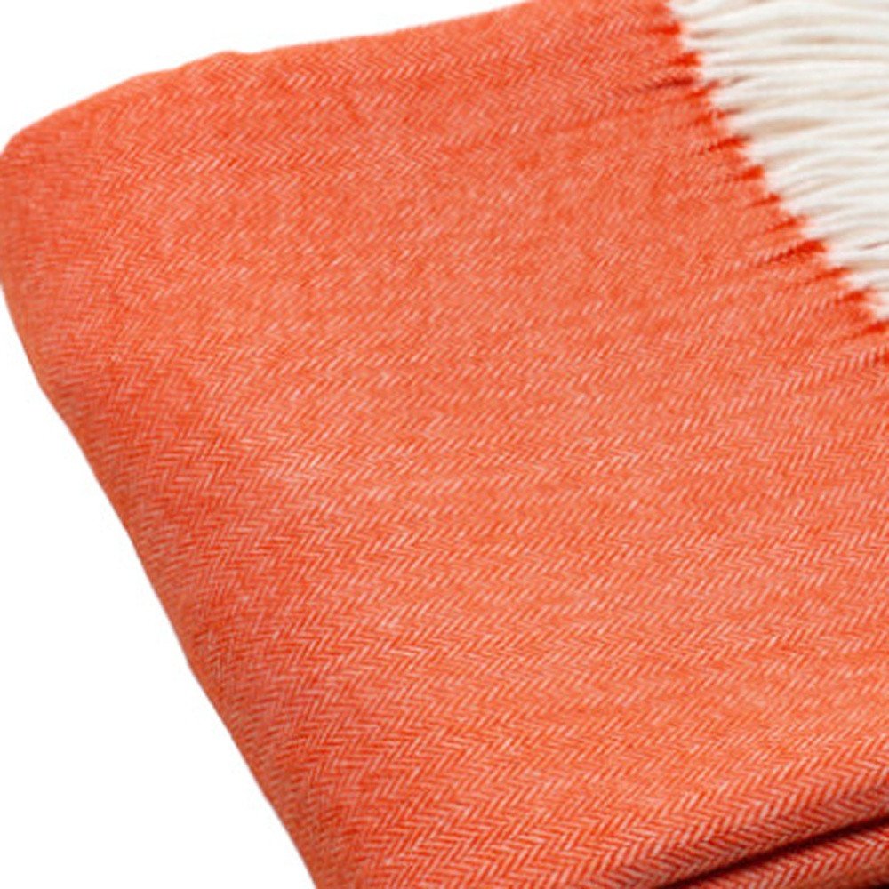 50" X 60" Orange And White Woven Herringbone Plush Throw Blanket