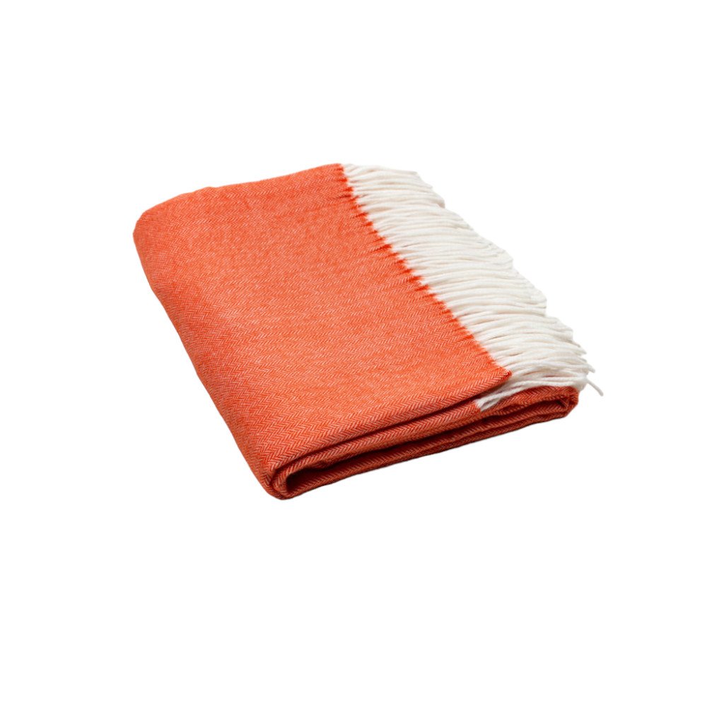 50" X 60" Orange And White Woven Herringbone Plush Throw Blanket