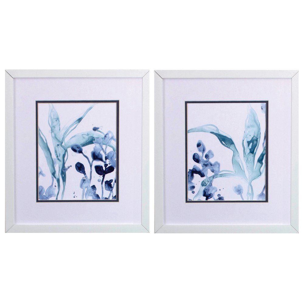 Set of Two Blue Flower Framed Art