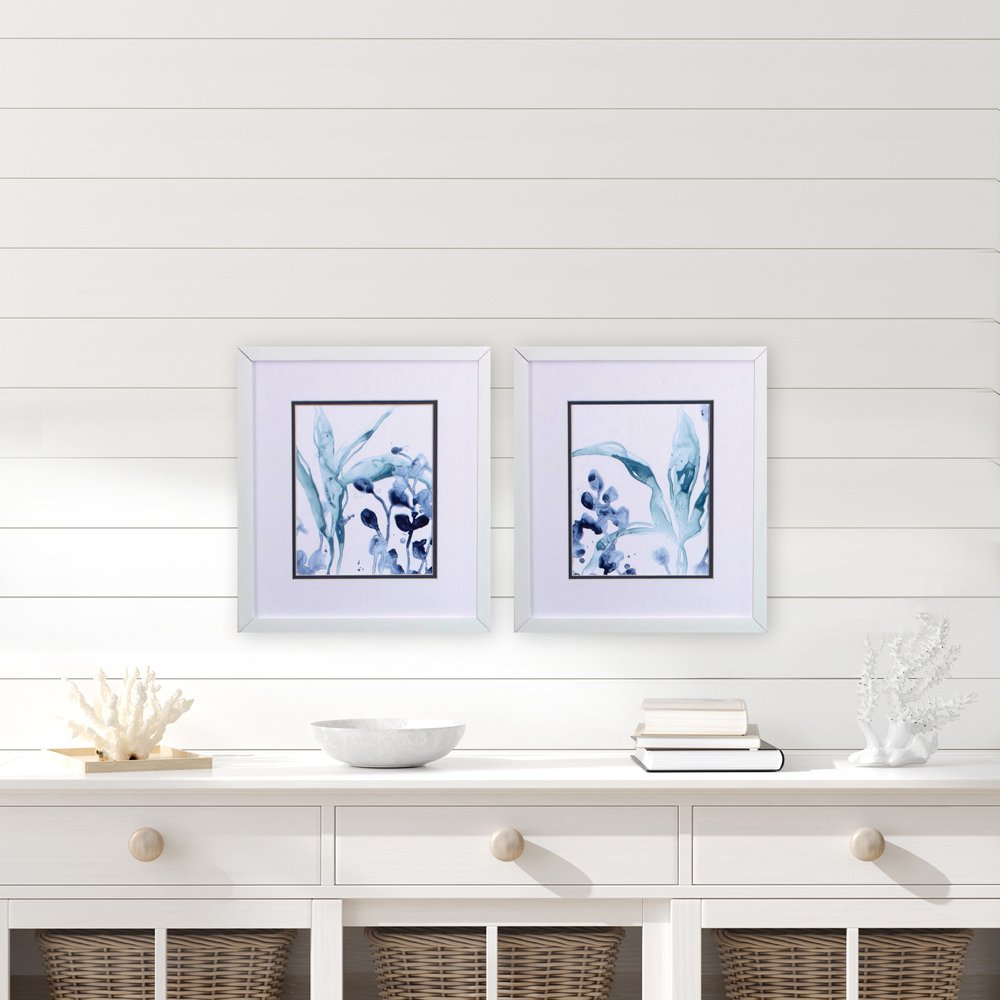 Set of Two Blue Flower Framed Art