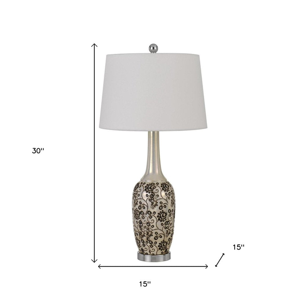 Set Of Two 30" Silver Metal Two Light Bedside Table Lamps With White Globe Shade