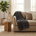 52" X 67" Black and White Woven Cotton Striped Throw Blanket with Tassels