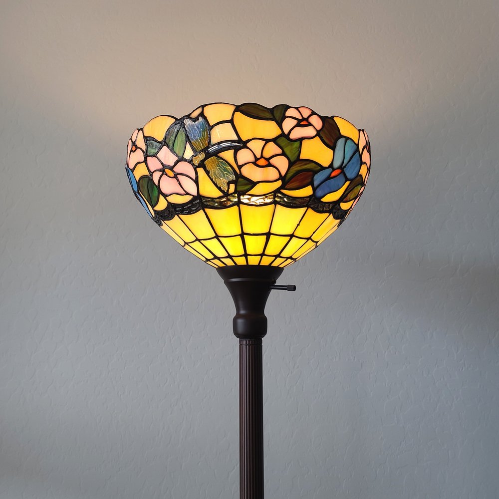 70" Green And Black Floor Lamp With Green Glass Bowl Shade