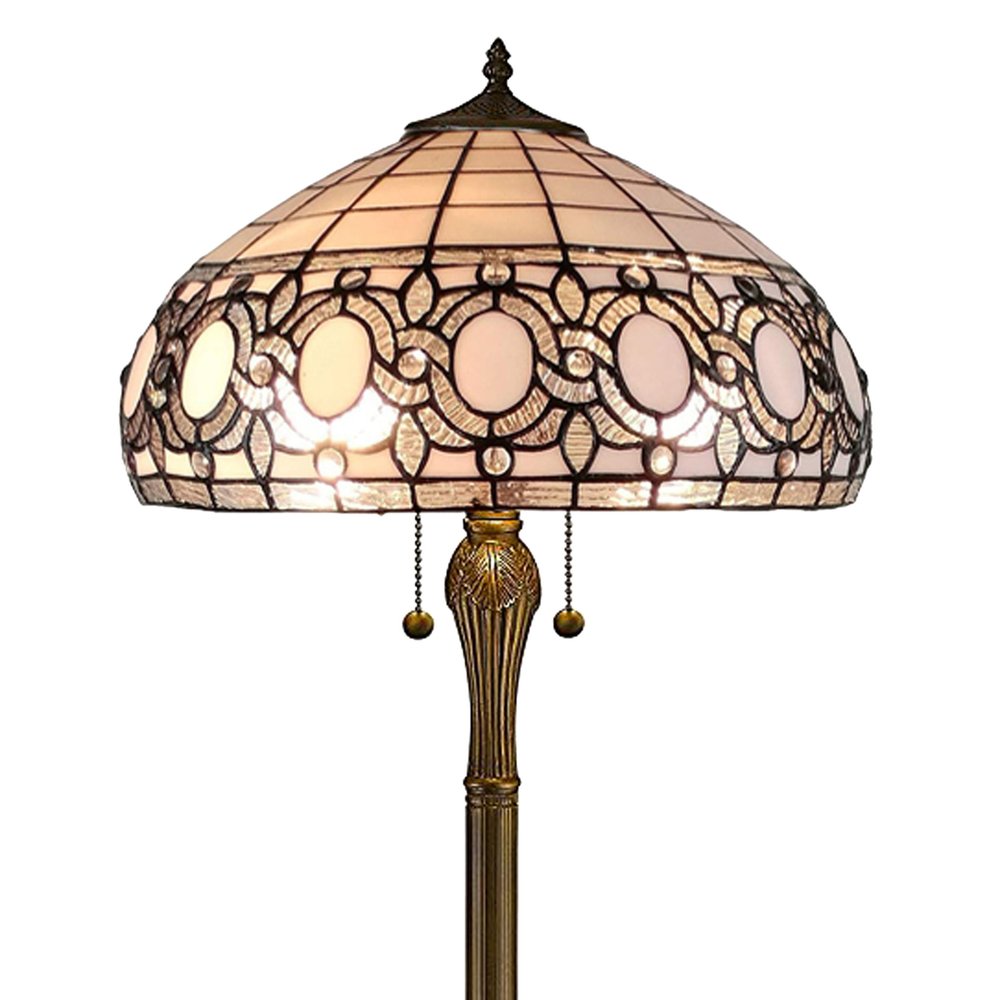 63" Brown Two Light Traditional Shaped Floor Lamp With White Stained Glass Bowl Shade
