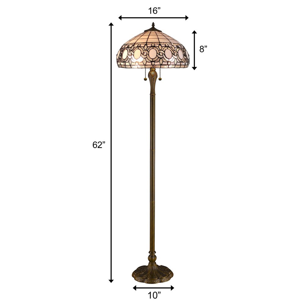 63" Brown Two Light Traditional Shaped Floor Lamp With White Stained Glass Bowl Shade