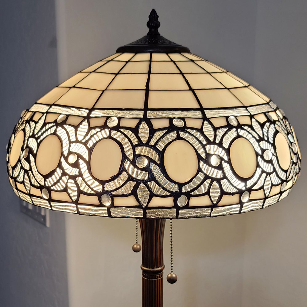 63" Brown Two Light Traditional Shaped Floor Lamp With White Stained Glass Bowl Shade