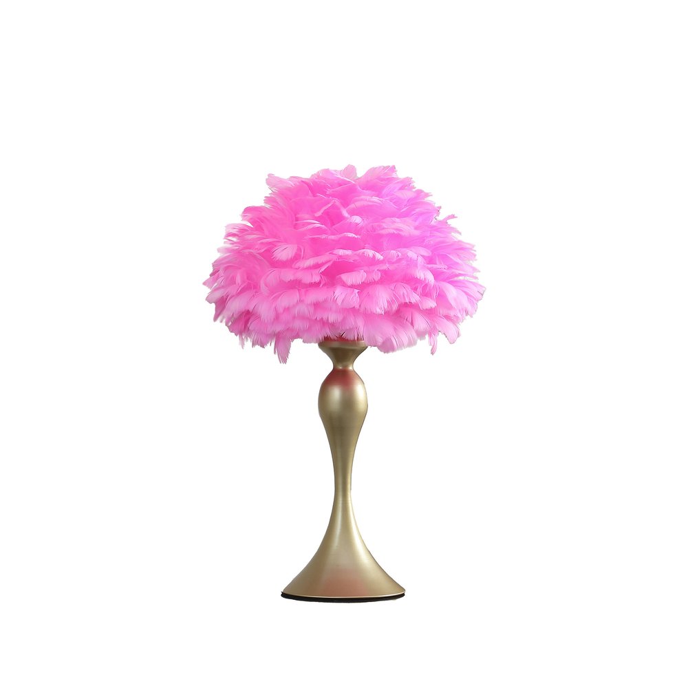 24" Glam Hot Pink Feather and Red Table Lamp