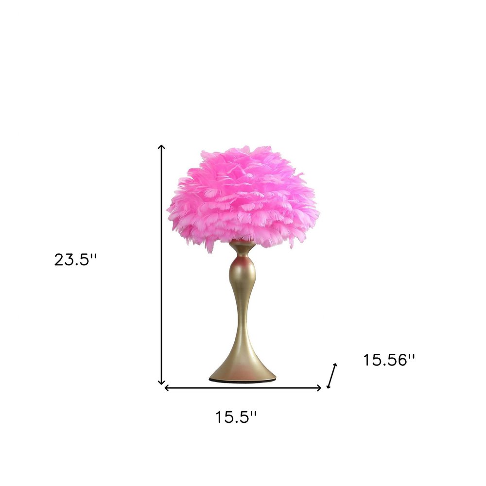 24" Glam Hot Pink Feather and Red Table Lamp