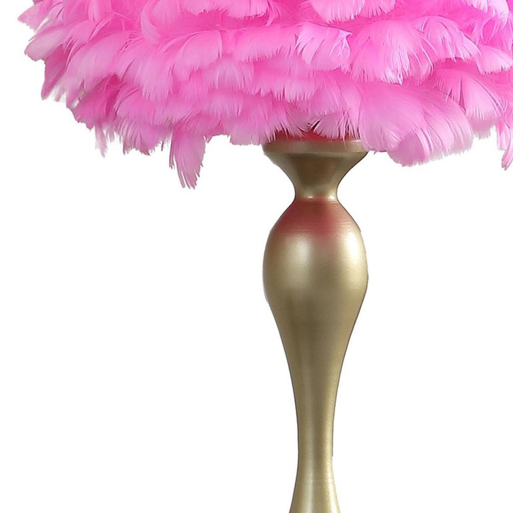 24" Glam Hot Pink Feather and Red Table Lamp