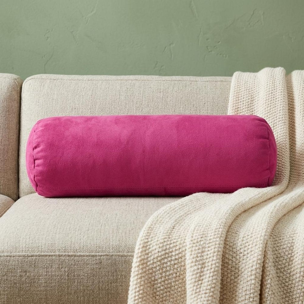 8" X 20" Burnt Orange Bolster Microsuede Bolster Throw Pillow