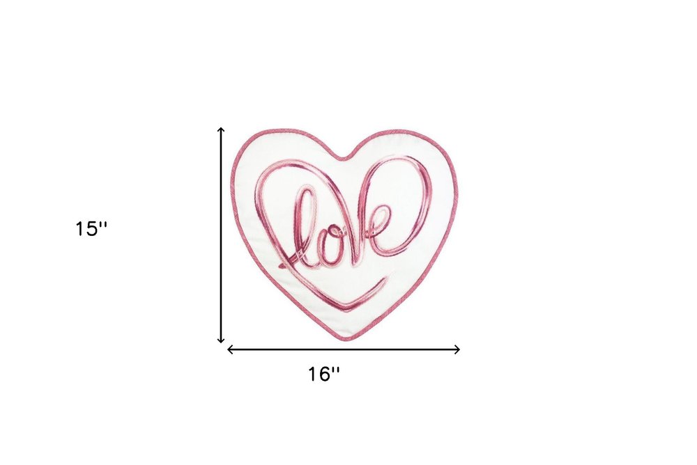 16" X 15" Rose and White Heart Love Valentines Day Heart Throw Pillow with Embroidery