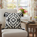 17" Black and White Throw Pillow with Tassels