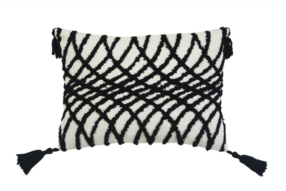 13" X 18" Black and White Throw Pillow with Tassels