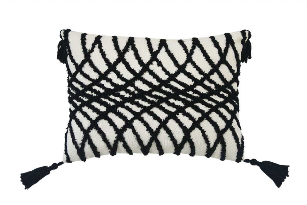 13" X 18" Black and White Throw Pillow with Tassels