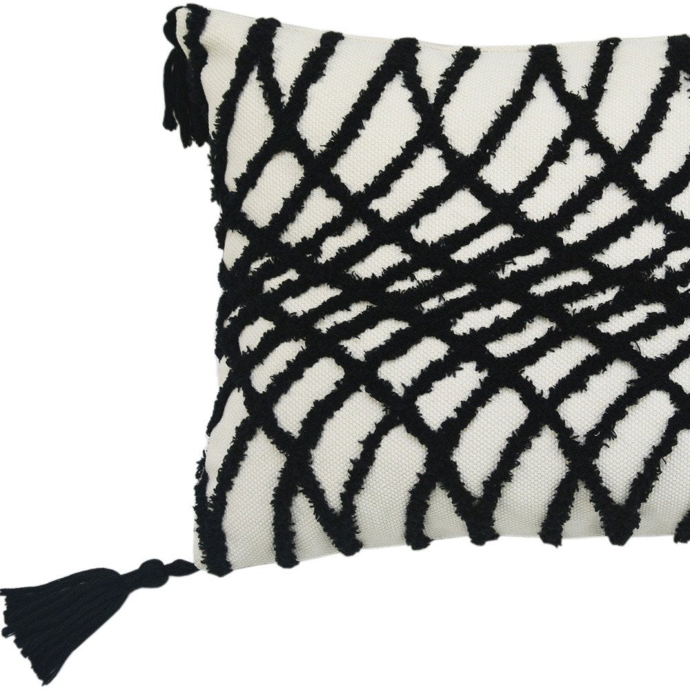 13" X 18" Black and White Throw Pillow with Tassels