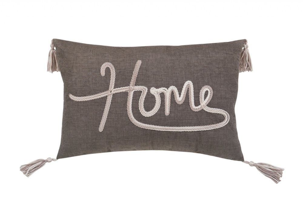13" X 20" Gray and White Home Throw Pillow with Tassels