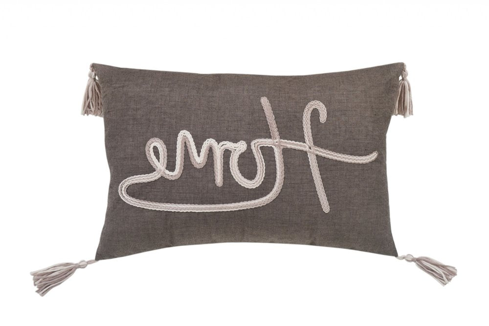 13" X 20" Gray and White Home Throw Pillow with Tassels