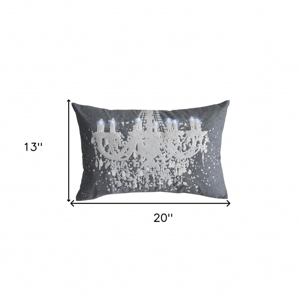 13" X 20" Gray and White Throw Pillow