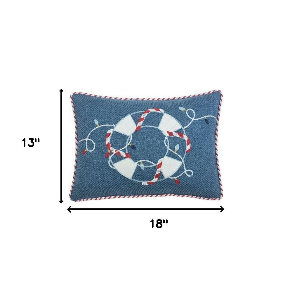 13" X 18" Blue and White Nautical Christmas Throw Pillow