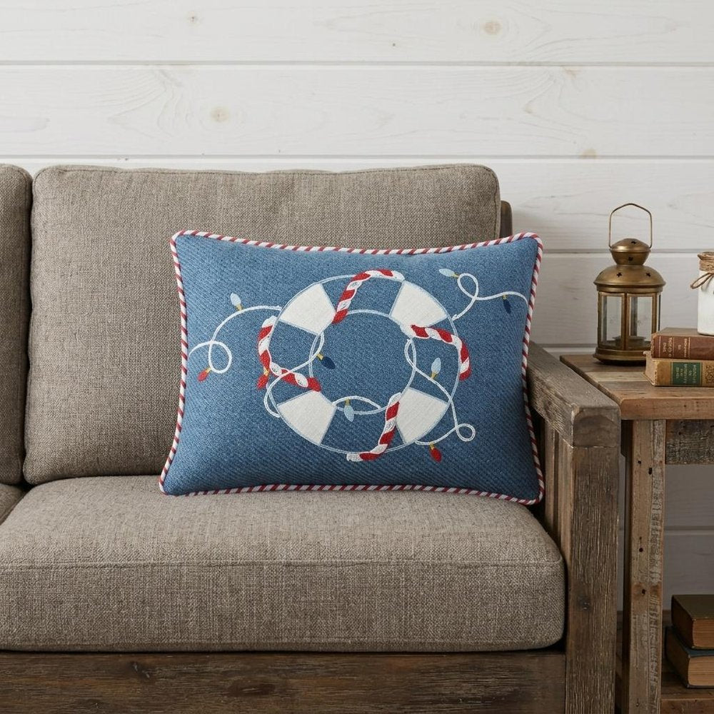 13" X 18" Blue and White Nautical Christmas Throw Pillow