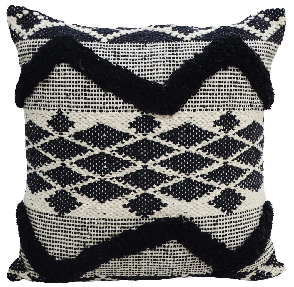 20" X 20" Black and White Chevron Textural Cotton Blend Throw Pillow