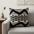 20" X 20" Black and White Chevron Textural Cotton Blend Throw Pillow