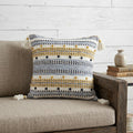 20" X 20" Blue And Gold Striped Handmade Throw Pillow With Tassels