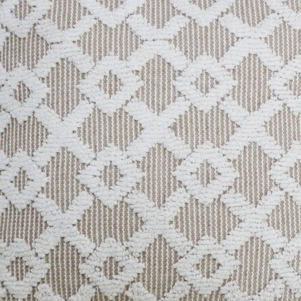 20" X 20" White And Beige Trellis Zippered Cotton Blend Throw Pillow