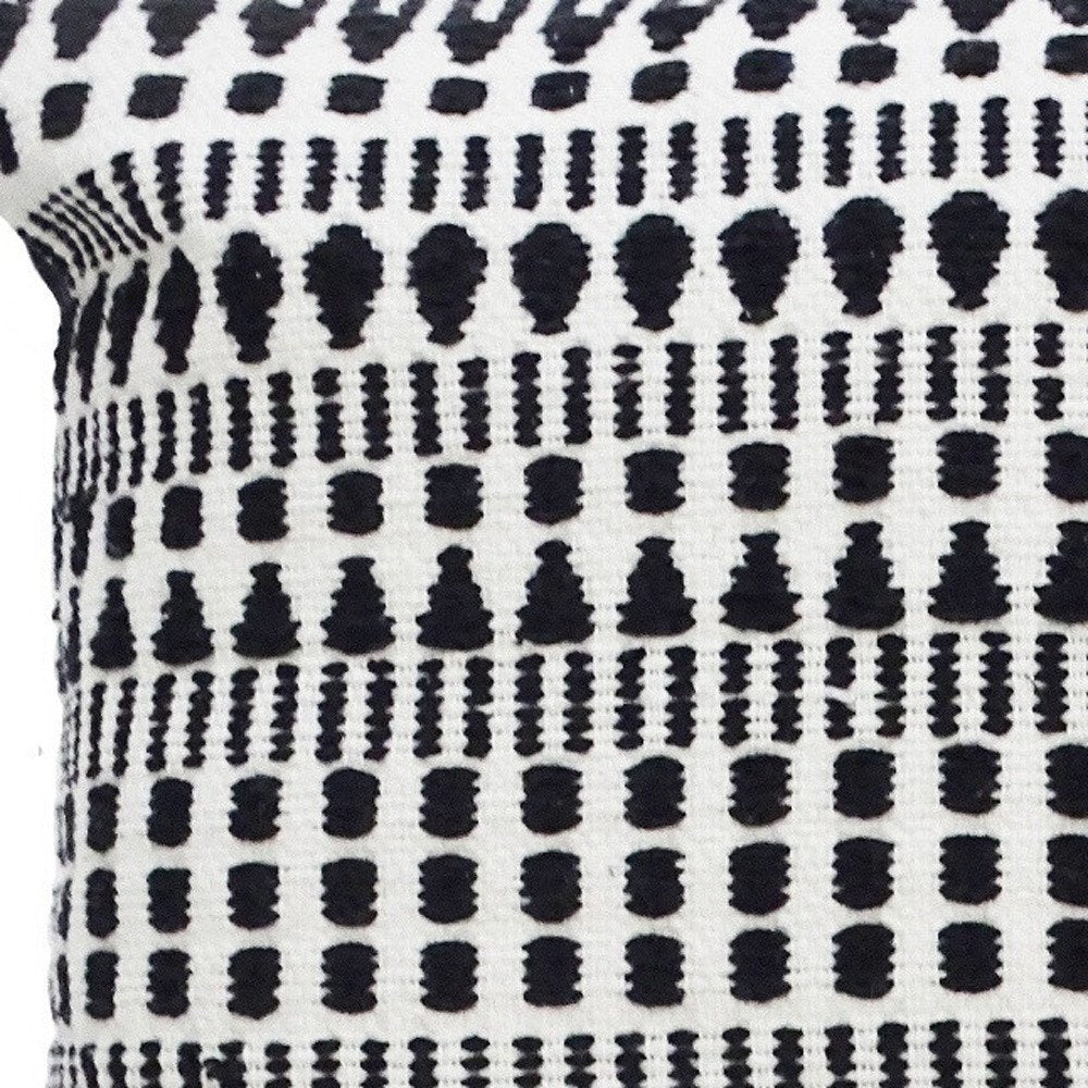 22" Black and White Southwestern Cotton Blend Throw Pillow With Tassels