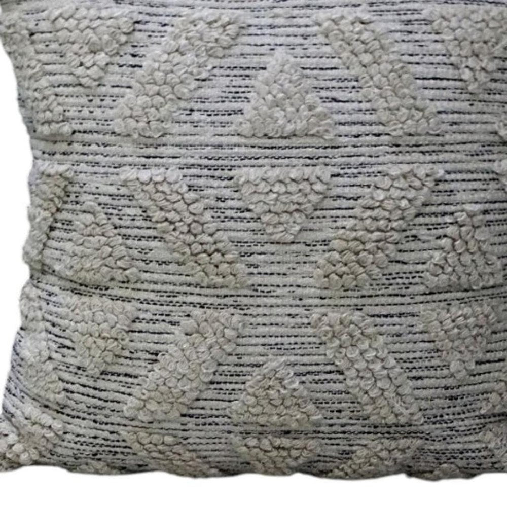 22" X 22" Off White Geometric Zippered Handmade Cotton Blend Throw Pillow With Tassels