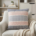 22" X 22" Blue And Peach Trellis Zippered Cotton Blend Throw Pillow With Embroidery