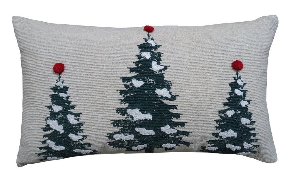 14" X 24" Red And Green Zippered Cotton Blend Christmas Tree Throw Pillow