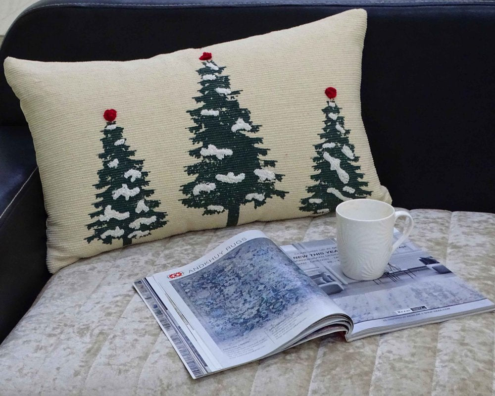 14" X 24" Red And Green Zippered Cotton Blend Christmas Tree Throw Pillow