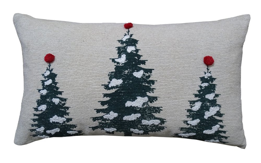 14" X 24" Red And Green Zippered Cotton Blend Christmas Tree Throw Pillow