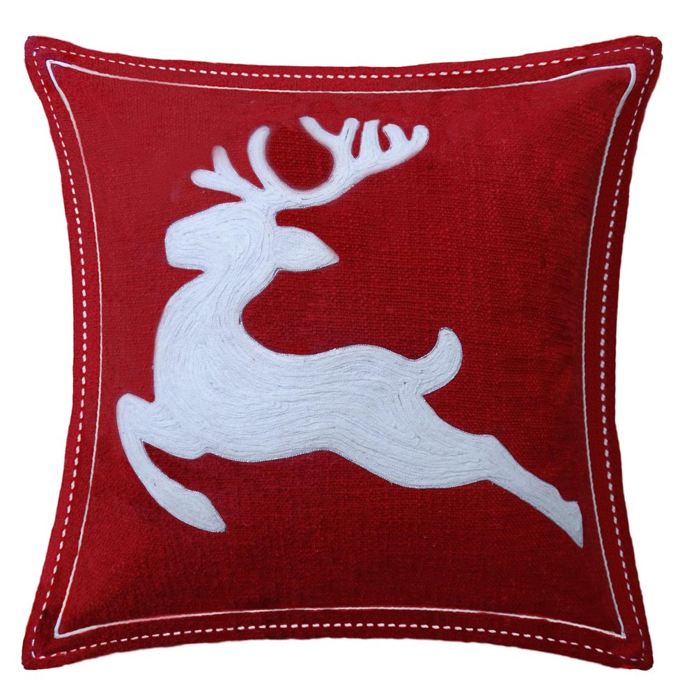 20" X 20" Red Deer Zippered Cotton Blend Christmas Reindeer Throw Pillow
