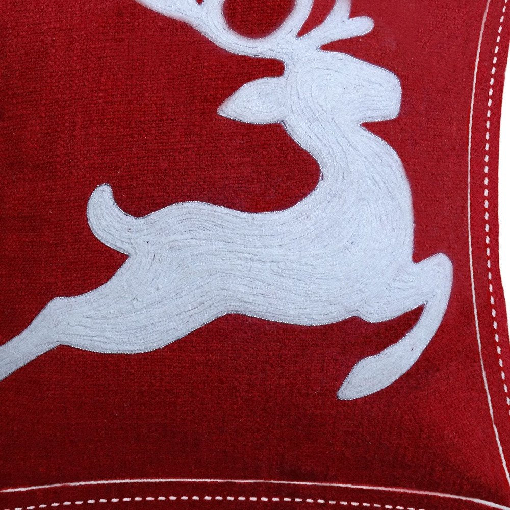 20" X 20" Red Deer Zippered Cotton Blend Christmas Reindeer Throw Pillow