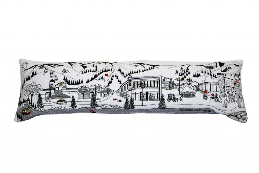 14" X 45" Dark Gray And White Aspen Nighttime Skyline Lumbar Decorative Pillow