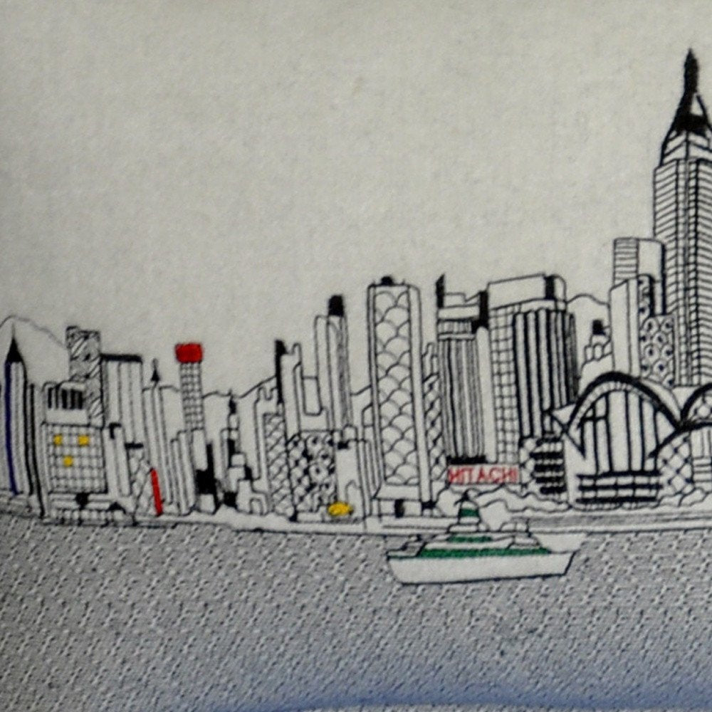 14" X 45" Dark Gray And White Hong Kong Nighttime Skyline Lumbar Decorative Pillow