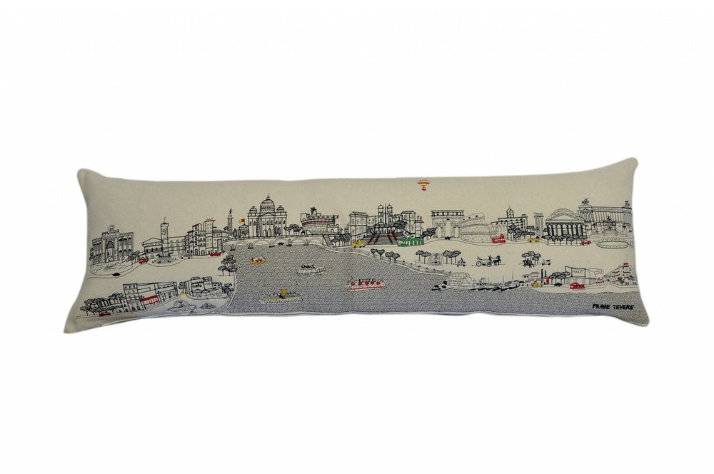 14" X 46" Dark Gray And White Rome Nighttime Skyline Lumbar Decorative Pillow