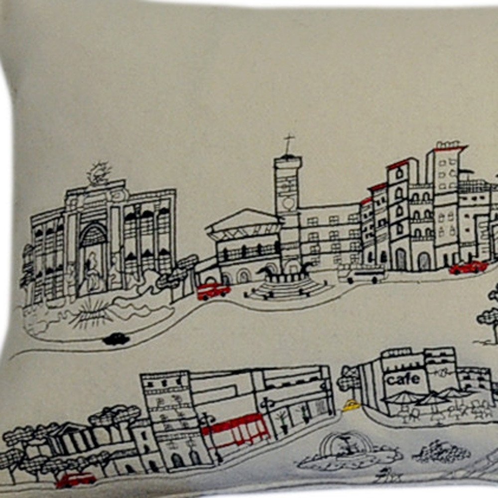 14" X 46" Dark Gray And White Rome Nighttime Skyline Lumbar Decorative Pillow