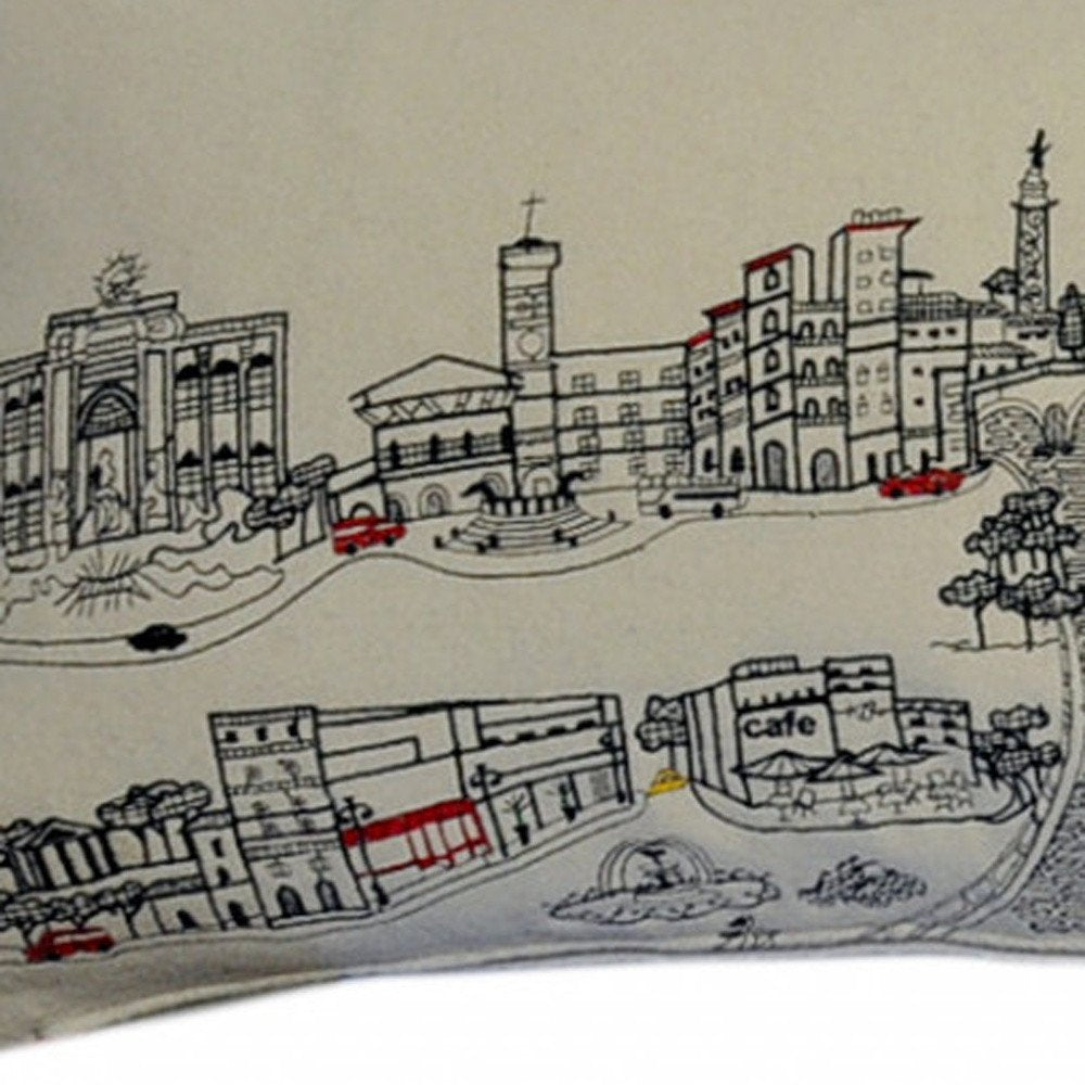 14" X 46" Dark Gray And White Rome Nighttime Skyline Lumbar Decorative Pillow