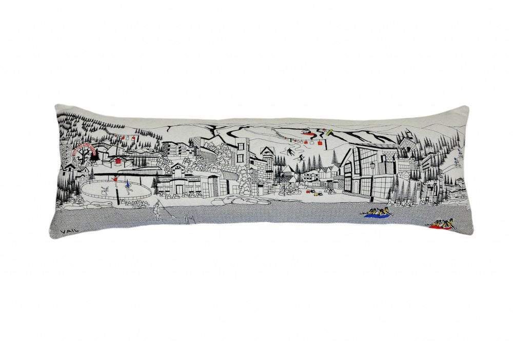 14" X 46" Dark Gray And White Vail Nighttime Skyline Lumbar Decorative Pillow
