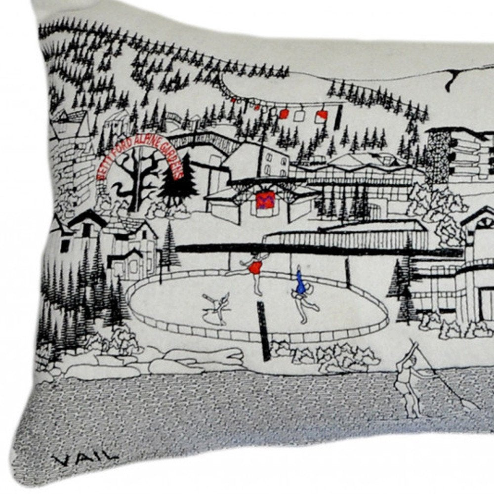 14" X 46" Dark Gray And White Vail Nighttime Skyline Lumbar Decorative Pillow
