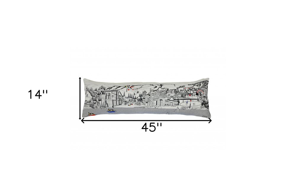 14" X 46" Dark Gray And White Vail Nighttime Skyline Lumbar Decorative Pillow