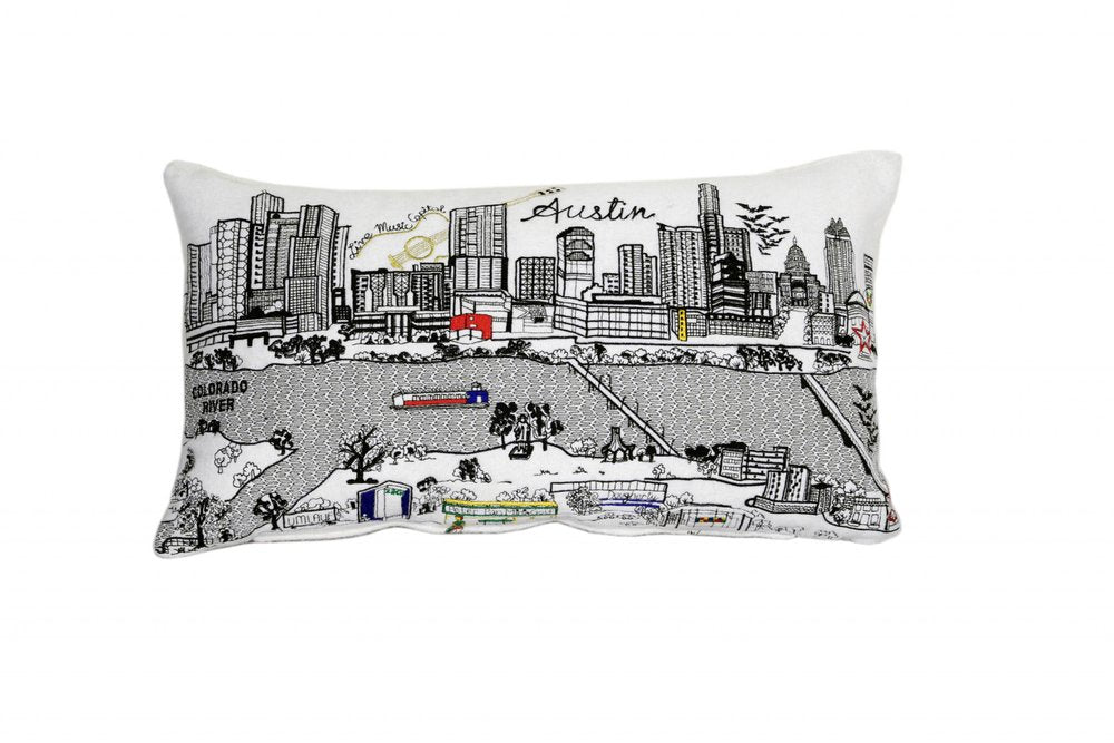 14" X 24" Dark Gray And White Austin Nighttime Skyline Lumbar Decorative Pillow