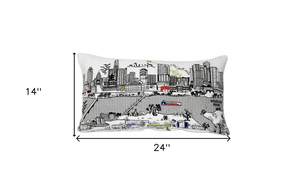 14" X 24" Dark Gray And White Austin Nighttime Skyline Lumbar Decorative Pillow